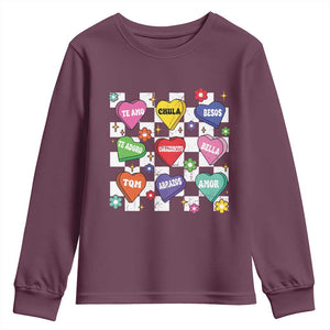 Funny Spanish Candy Heart Valentine's Day Youth Sweatshirt TS11 Maroon Print Your Wear