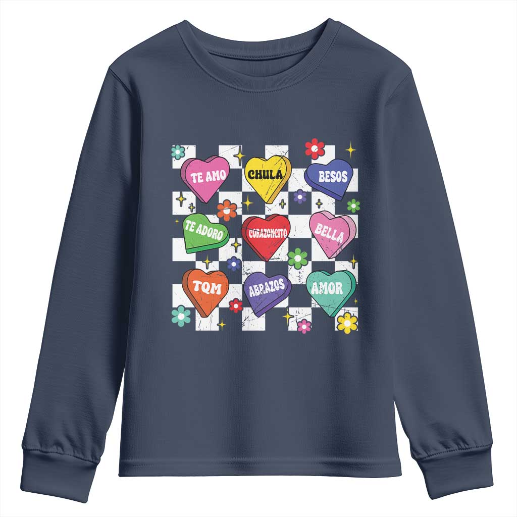 Funny Spanish Candy Heart Valentine's Day Youth Sweatshirt TS11 Navy Print Your Wear