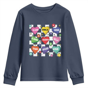 Funny Spanish Candy Heart Valentine's Day Youth Sweatshirt TS11 Navy Print Your Wear