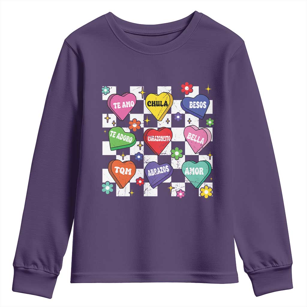Funny Spanish Candy Heart Valentine's Day Youth Sweatshirt TS11 Purple Print Your Wear