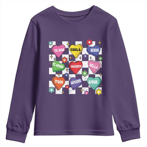 Funny Spanish Candy Heart Valentine's Day Youth Sweatshirt TS11 Purple Print Your Wear