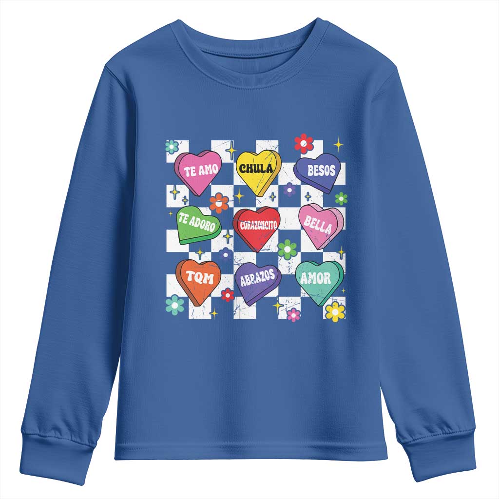 Funny Spanish Candy Heart Valentine's Day Youth Sweatshirt TS11 Royal Blue Print Your Wear
