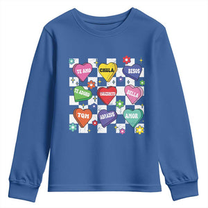 Funny Spanish Candy Heart Valentine's Day Youth Sweatshirt TS11 Royal Blue Print Your Wear