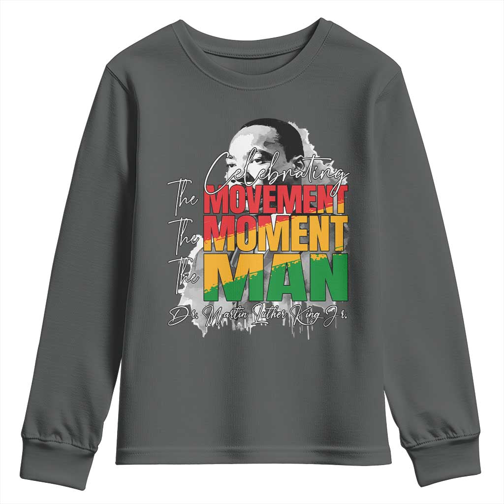 Dr Martin Luther King Jr Youth Sweatshirt Celebrating The Movement Moment The Man TS11 Dark Heather Print Your Wear