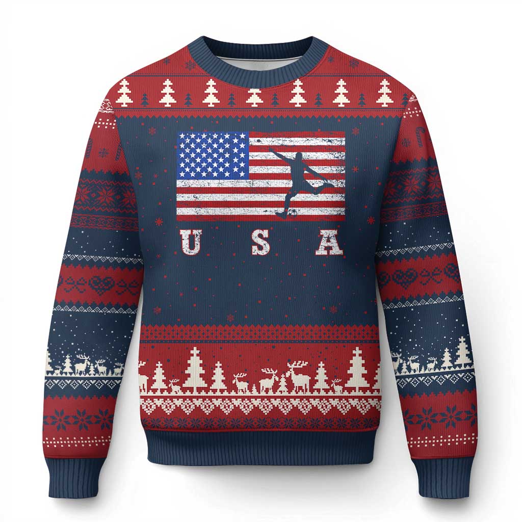 Patriotic Soccer Ugly Christmas Sweater USA American Flag Team TS11 Navy Red Print Your Wear