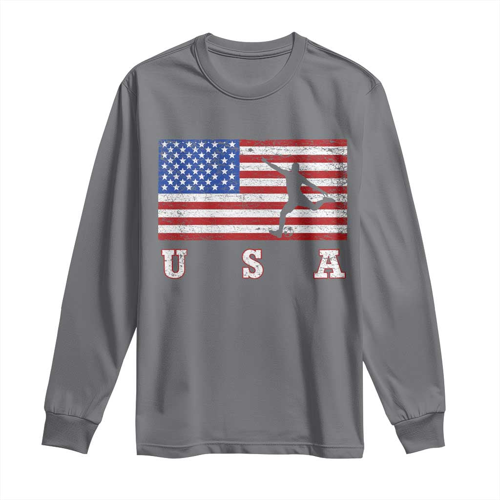 Patriotic Soccer Long Sleeve Shirt USA American Flag Team TS11 Charcoal Print Your Wear