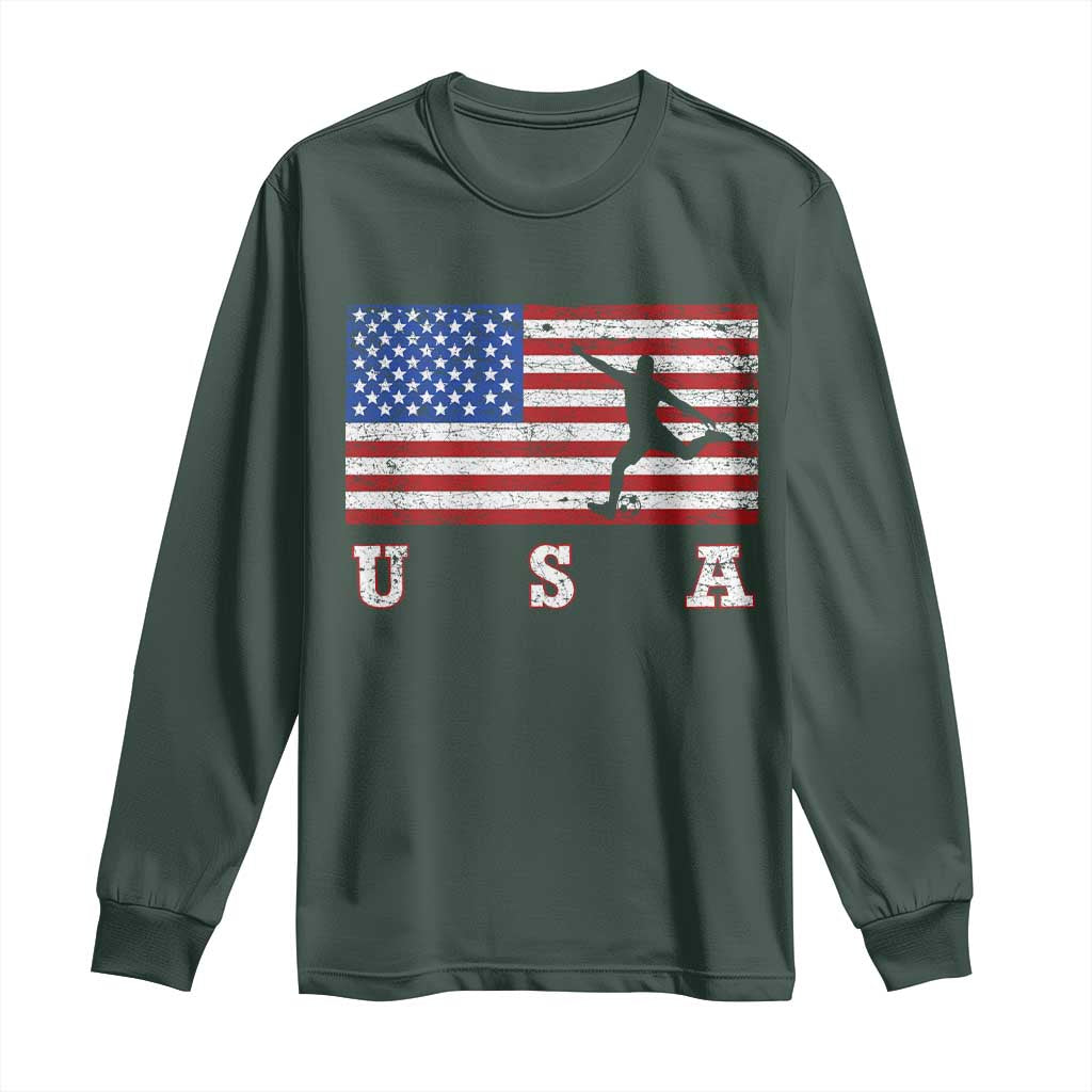 Patriotic Soccer Long Sleeve Shirt USA American Flag Team TS11 Dark Forest Green Print Your Wear