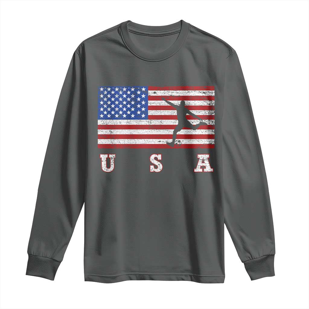Patriotic Soccer Long Sleeve Shirt USA American Flag Team TS11 Dark Heather Print Your Wear
