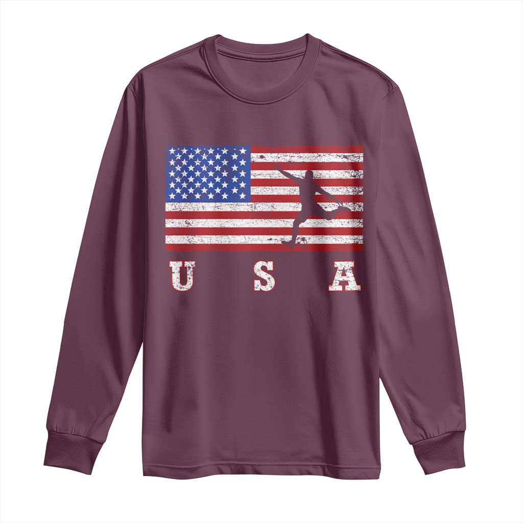 Patriotic Soccer Long Sleeve Shirt USA American Flag Team TS11 Maroon Print Your Wear