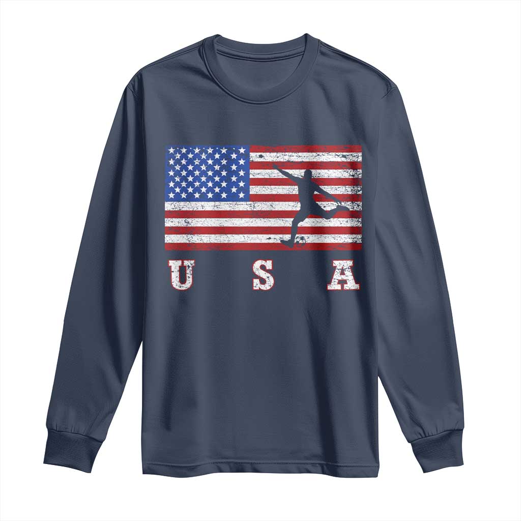 Patriotic Soccer Long Sleeve Shirt USA American Flag Team TS11 Navy Print Your Wear