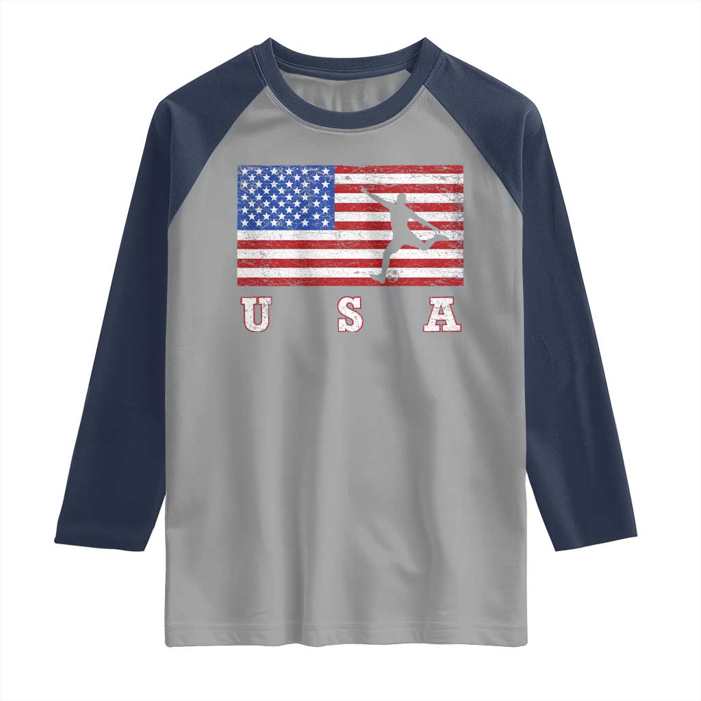 Patriotic Soccer Raglan Shirt USA American Flag Team TS11 Sport Gray Navy Print Your Wear