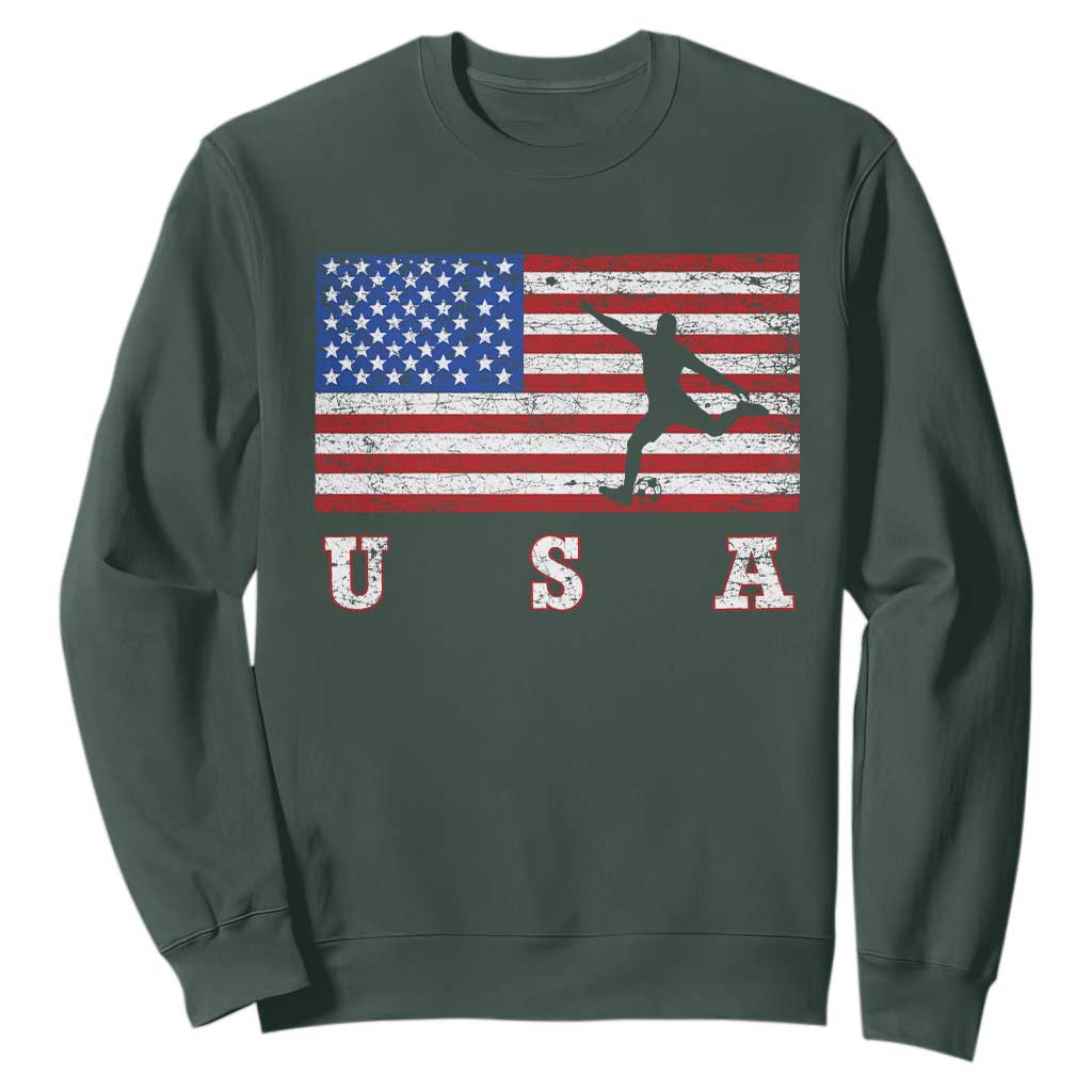 Patriotic Soccer Sweatshirt USA American Flag Team TS11 Dark Forest Green Print Your Wear