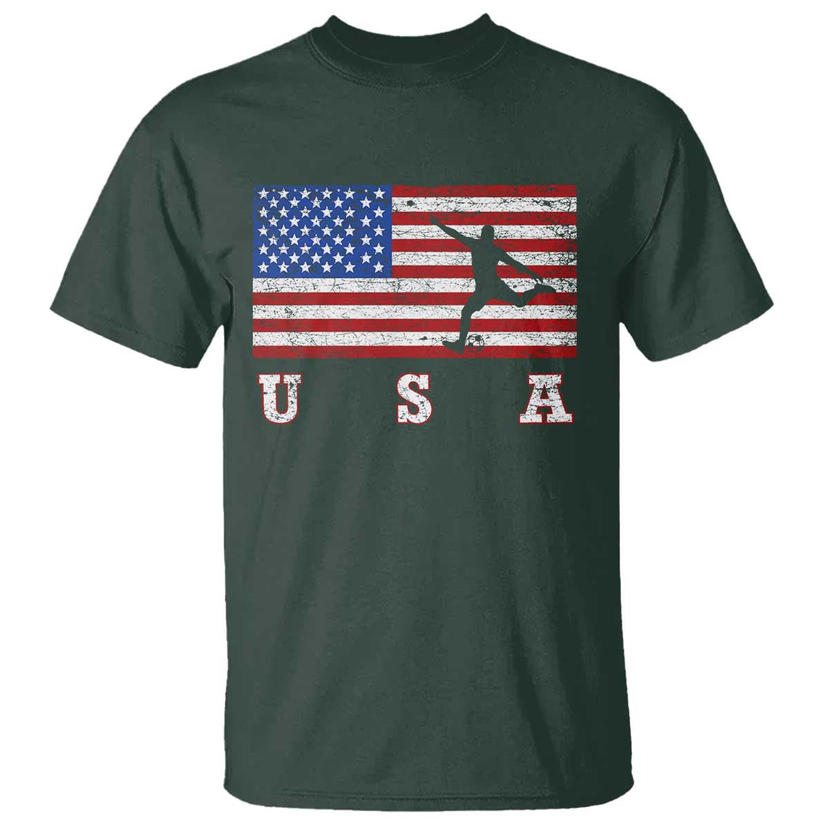 Patriotic Soccer T Shirt USA American Flag Team TS11 Dark Forest Green Print Your Wear