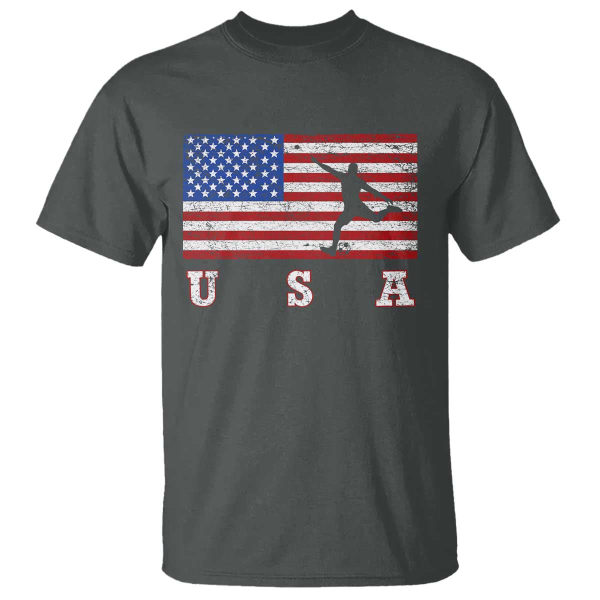 Patriotic Soccer T Shirt USA American Flag Team TS11 Dark Heather Print Your Wear