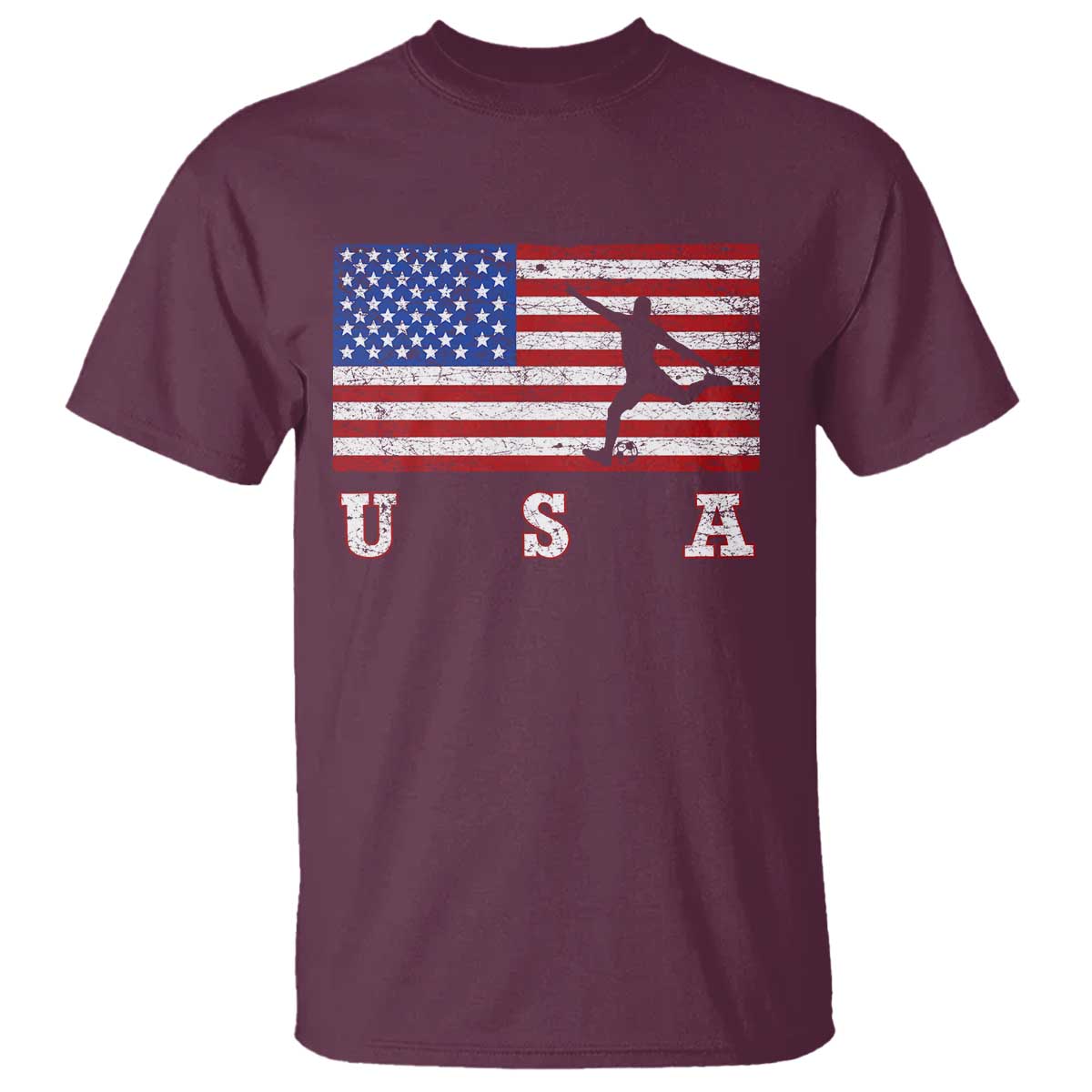 Patriotic Soccer T Shirt USA American Flag Team TS11 Maroon Print Your Wear
