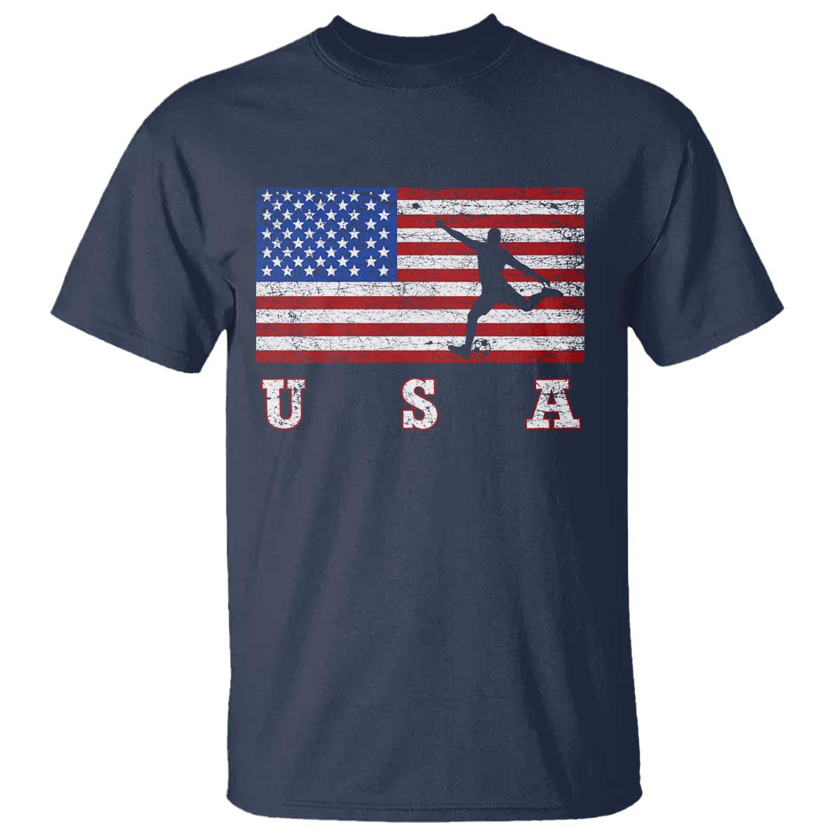 Patriotic Soccer T Shirt USA American Flag Team TS11 Navy Print Your Wear