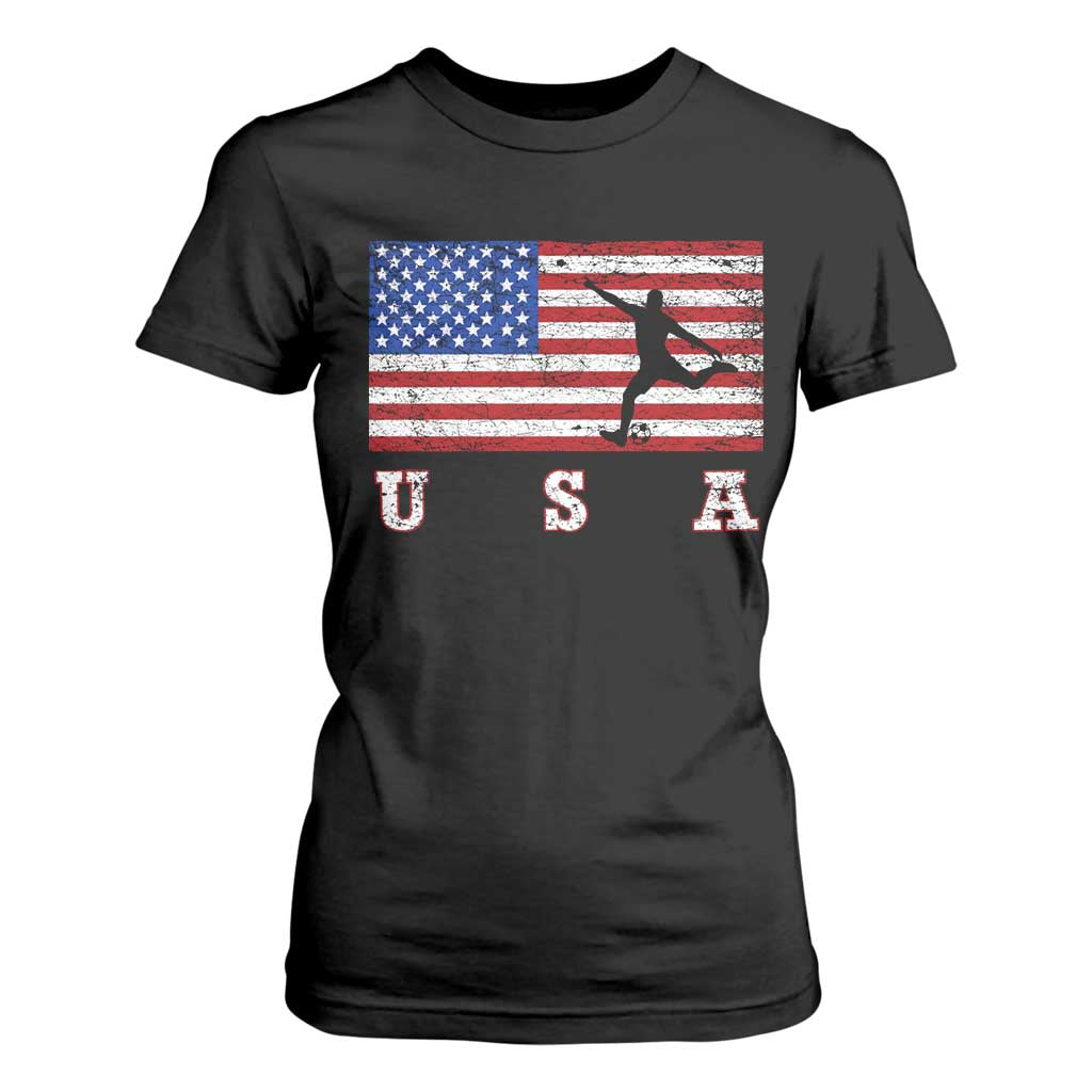 Patriotic Soccer T Shirt For Women USA American Flag Team TS11 Black Print Your Wear