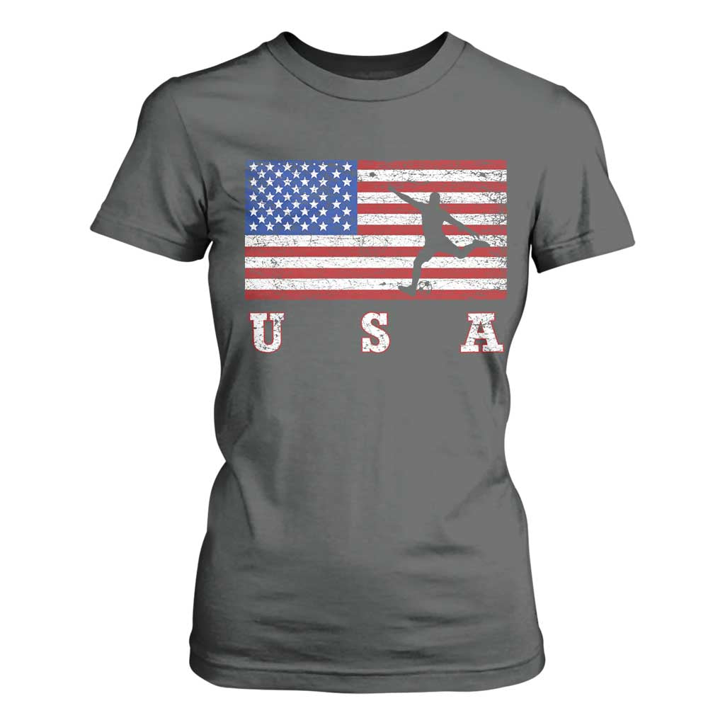 Patriotic Soccer T Shirt For Women USA American Flag Team TS11 Dark Heather Print Your Wear