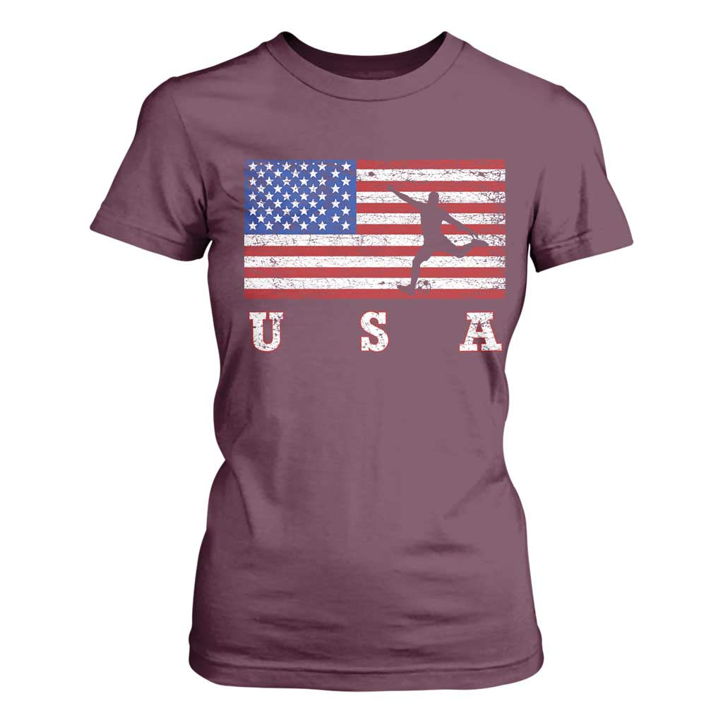 Patriotic Soccer T Shirt For Women USA American Flag Team TS11 Maroon Print Your Wear