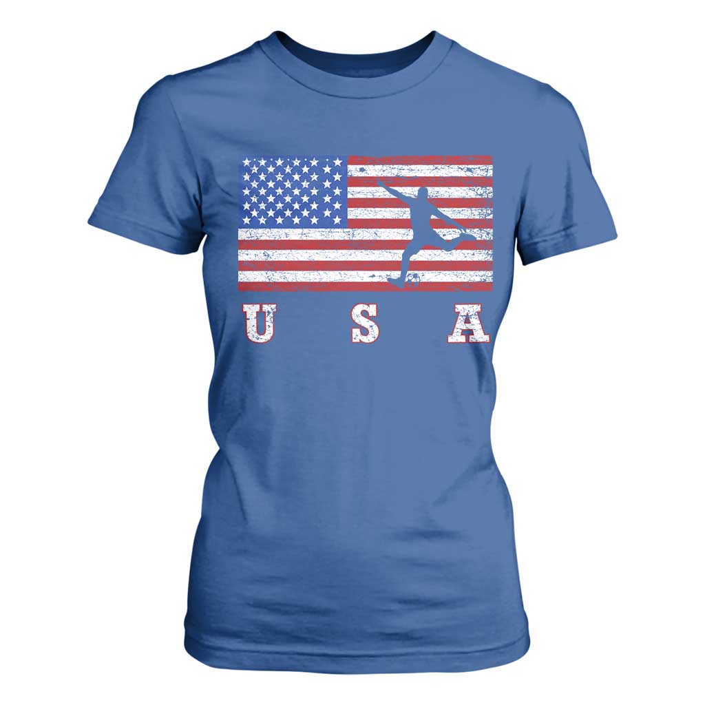 Patriotic Soccer T Shirt For Women USA American Flag Team TS11 Royal Blue Print Your Wear