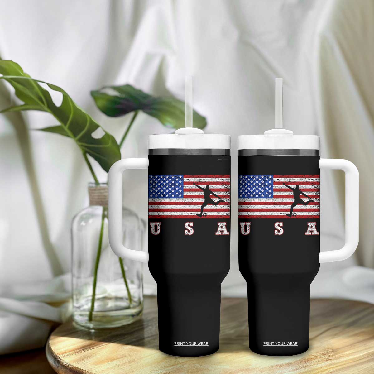 Patriotic Soccer Tumbler With Handle USA American Flag Team TS11 Print Your Wear