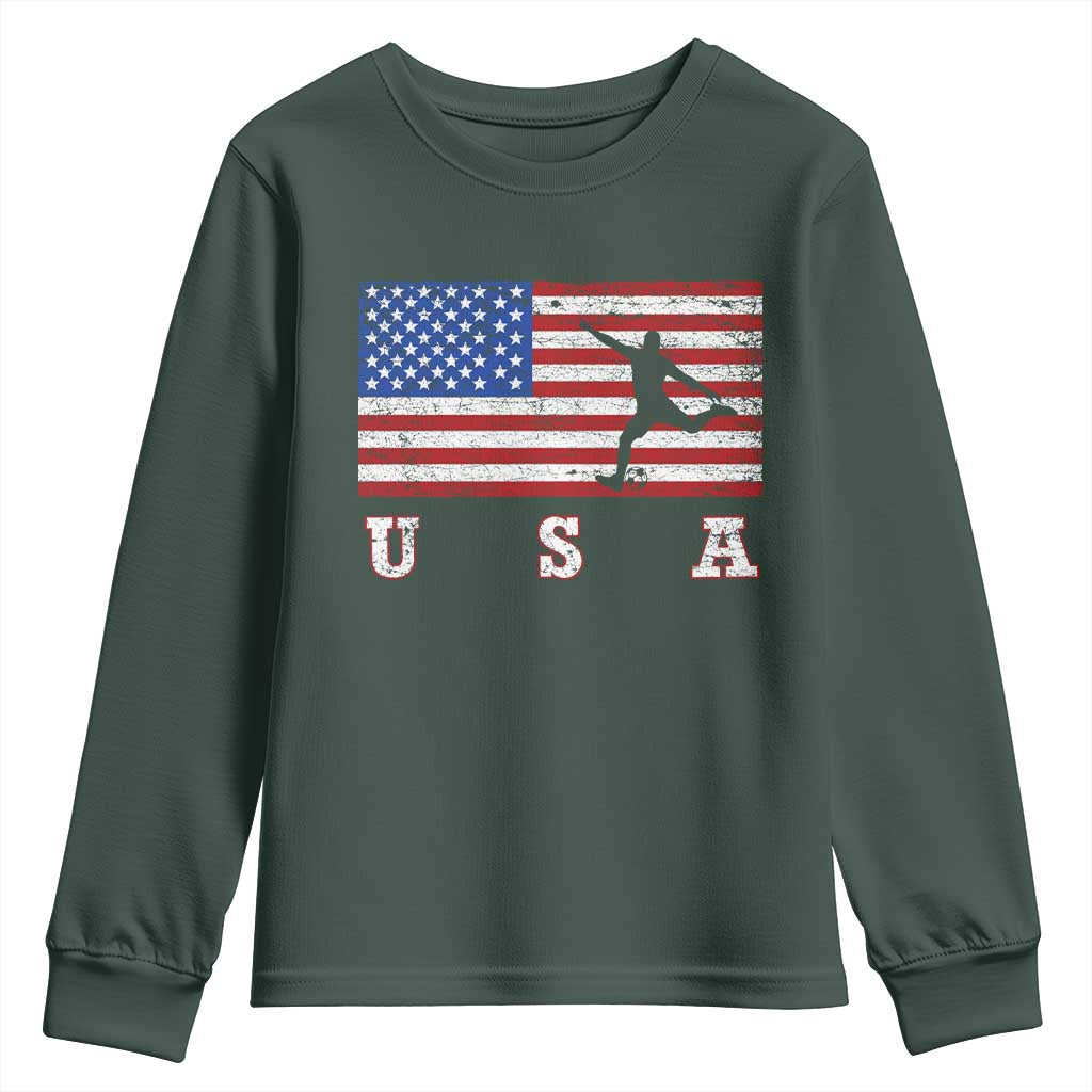 Patriotic Soccer Youth Sweatshirt USA American Flag Team TS11 Dark Forest Green Print Your Wear
