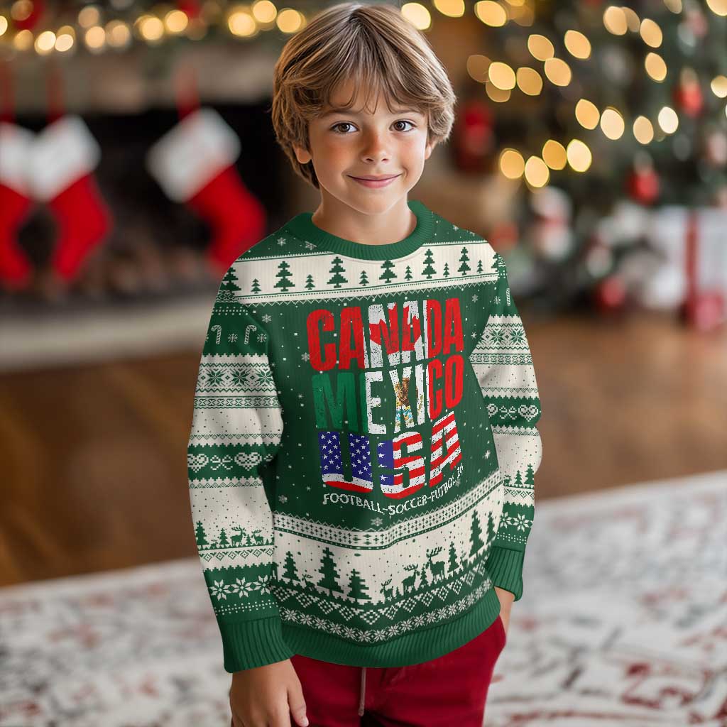 Soccer Lover Ugly Christmas Sweater Canada Mexico USA Pride Football Futbol 2026 TS11 Forest Green Beige Print Your Wear