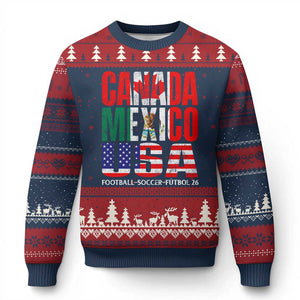 Soccer Lover Ugly Christmas Sweater Canada Mexico USA Pride Football Futbol 2026 TS11 Navy Red Print Your Wear