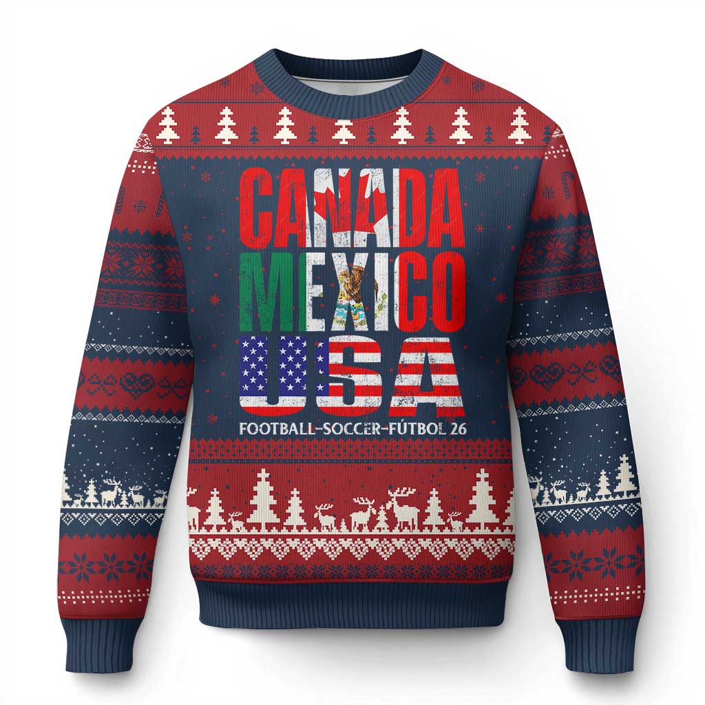 Soccer Lover Ugly Christmas Sweater Canada Mexico USA Pride Football Futbol 2026 TS11 Navy Red Print Your Wear
