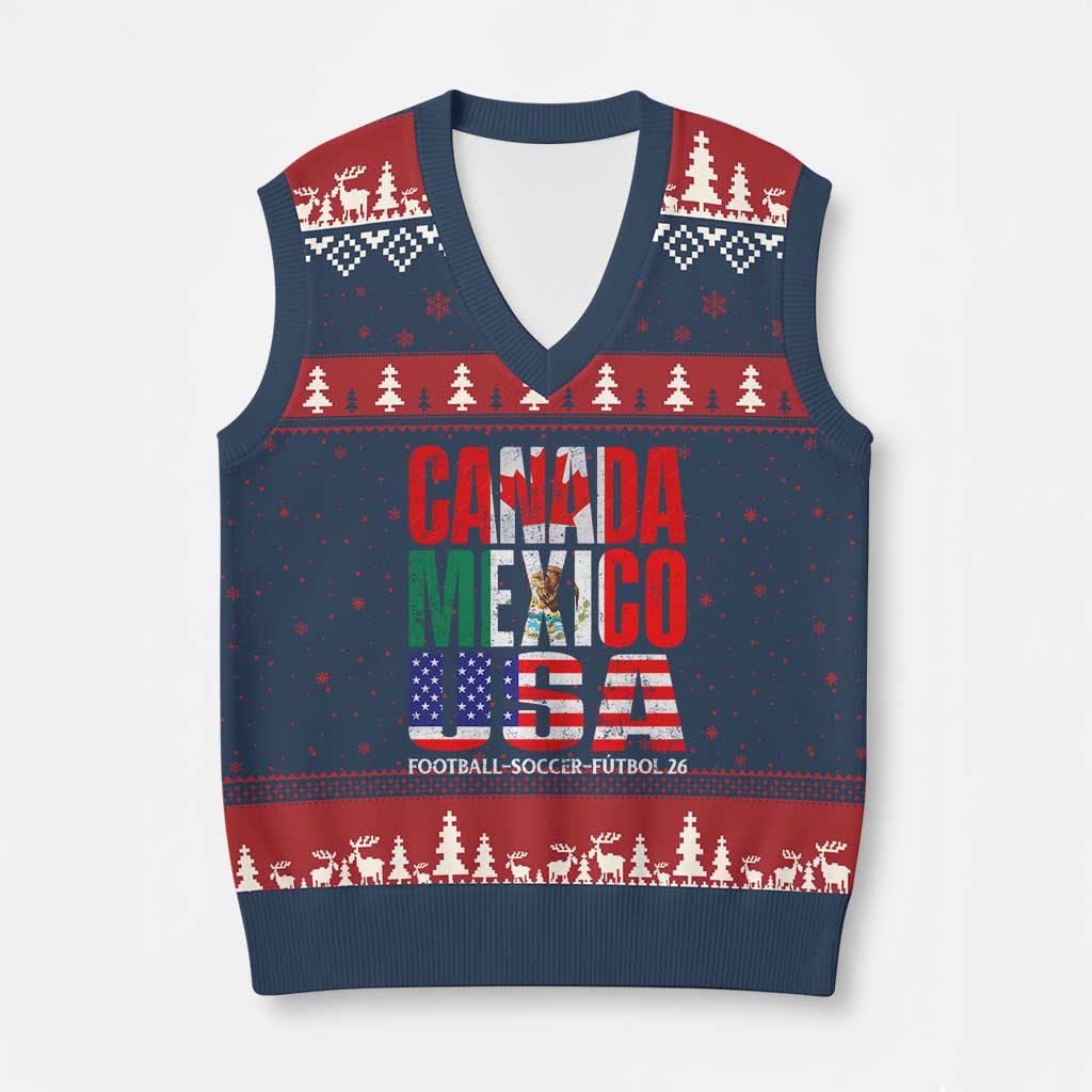 Soccer Lover V-Neck Knit Sweater Vest Canada Mexico USA Pride Football Futbol 2026 TS11 Navy Red Print Your Wear