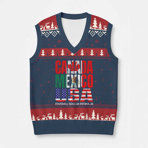 Soccer Lover V-Neck Knit Sweater Vest Canada Mexico USA Pride Football Futbol 2026 TS11 Navy Red Print Your Wear