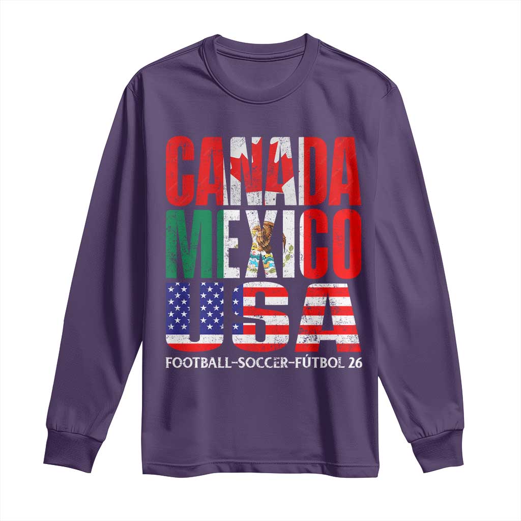 Soccer Lover Long Sleeve Shirt Canada Mexico USA Pride Football Futbol 2026 TS11 Purple Print Your Wear