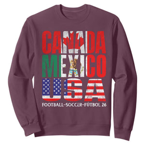 Soccer Lover Sweatshirt Canada Mexico USA Pride Football Futbol 2026 TS11 Maroon Print Your Wear