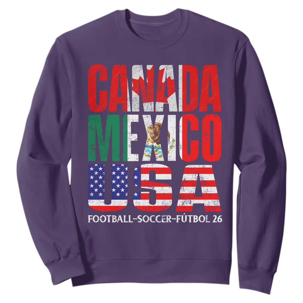 Soccer Lover Sweatshirt Canada Mexico USA Pride Football Futbol 2026 TS11 Purple Print Your Wear