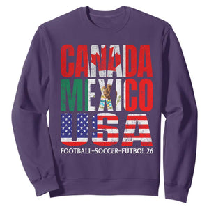 Soccer Lover Sweatshirt Canada Mexico USA Pride Football Futbol 2026 TS11 Purple Print Your Wear