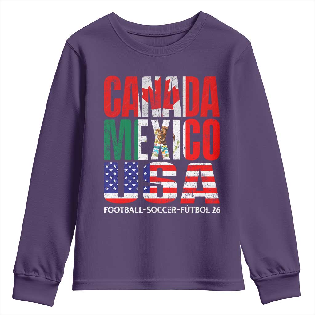 Soccer Lover Youth Sweatshirt Canada Mexico USA Pride Football Futbol 2026 TS11 Purple Print Your Wear