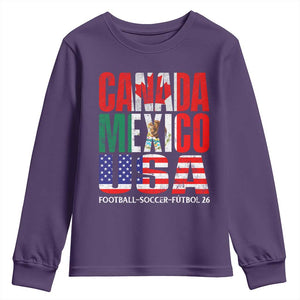 Soccer Lover Youth Sweatshirt Canada Mexico USA Pride Football Futbol 2026 TS11 Purple Print Your Wear