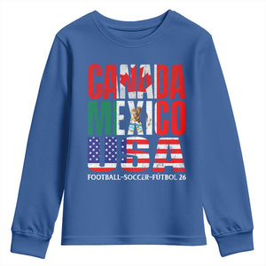 Soccer Lover Youth Sweatshirt Canada Mexico USA Pride Football Futbol 2026 TS11 Royal Blue Print Your Wear