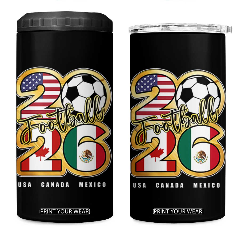 Soccer Football Lover 4 in 1 Can Cooler Tumbler USA Canada Mexico Pride 2026 TS11 One Size: 16 oz Black Print Your Wear