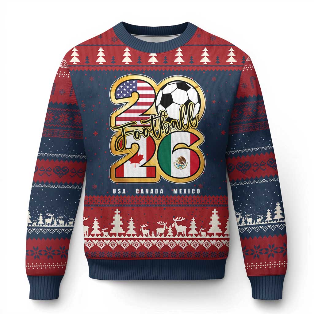Soccer Football Lover Ugly Christmas Sweater USA Canada Mexico Pride 2026 TS11 Navy Red Print Your Wear