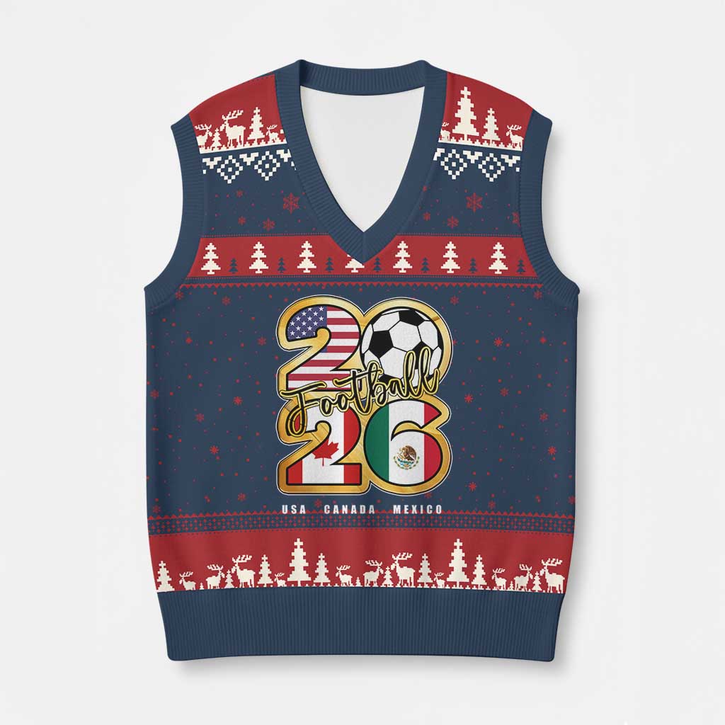 Soccer Football Lover V-Neck Knit Sweater Vest USA Canada Mexico Pride 2026 TS11 Navy Red Print Your Wear