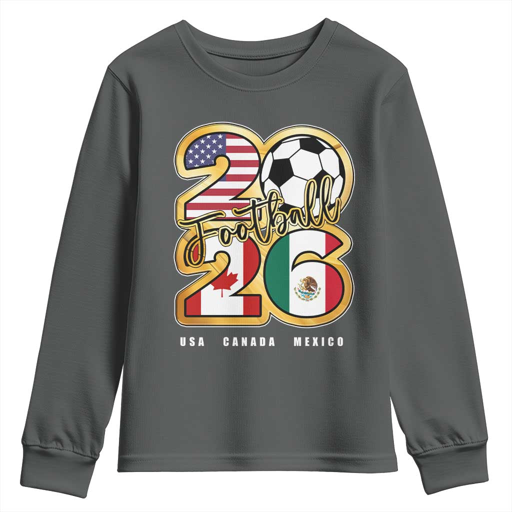 Soccer Football Lover Youth Sweatshirt USA Canada Mexico Pride 2026 TS11 Dark Heather Print Your Wear