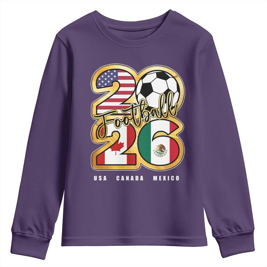 Soccer Football Lover Youth Sweatshirt USA Canada Mexico Pride 2026 TS11 Purple Print Your Wear