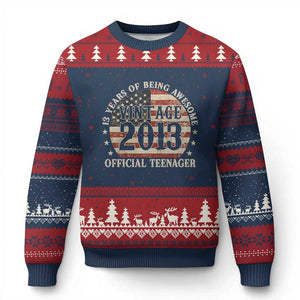 13th Birthday 2026 Ugly Christmas Sweater Vintage 2013 Official Teenager 13 Years Of Being Awesome TS11 Navy Red Print Your Wear