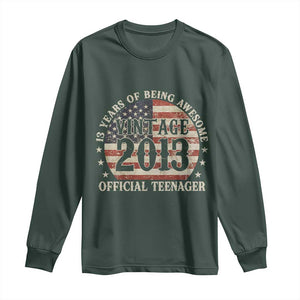 13th Birthday 2026 Long Sleeve Shirt Vintage 2013 Official Teenager 13 Years Of Being Awesome TS11 Dark Forest Green Print Your Wear