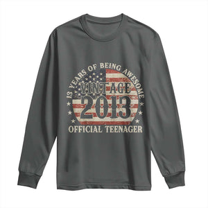 13th Birthday 2026 Long Sleeve Shirt Vintage 2013 Official Teenager 13 Years Of Being Awesome TS11 Dark Heather Print Your Wear