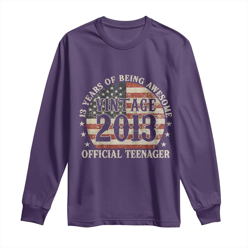 13th Birthday 2026 Long Sleeve Shirt Vintage 2013 Official Teenager 13 Years Of Being Awesome TS11 Purple Print Your Wear