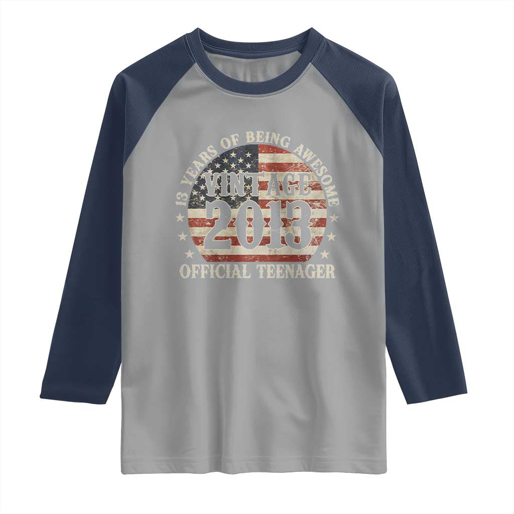 13th Birthday 2026 Raglan Shirt Vintage 2013 Official Teenager 13 Years Of Being Awesome TS11 Sport Gray Navy Print Your Wear