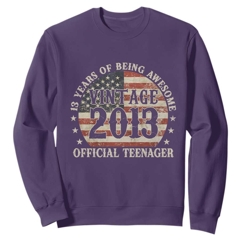 13th Birthday 2026 Sweatshirt Vintage 2013 Official Teenager 13 Years Of Being Awesome TS11 Purple Print Your Wear
