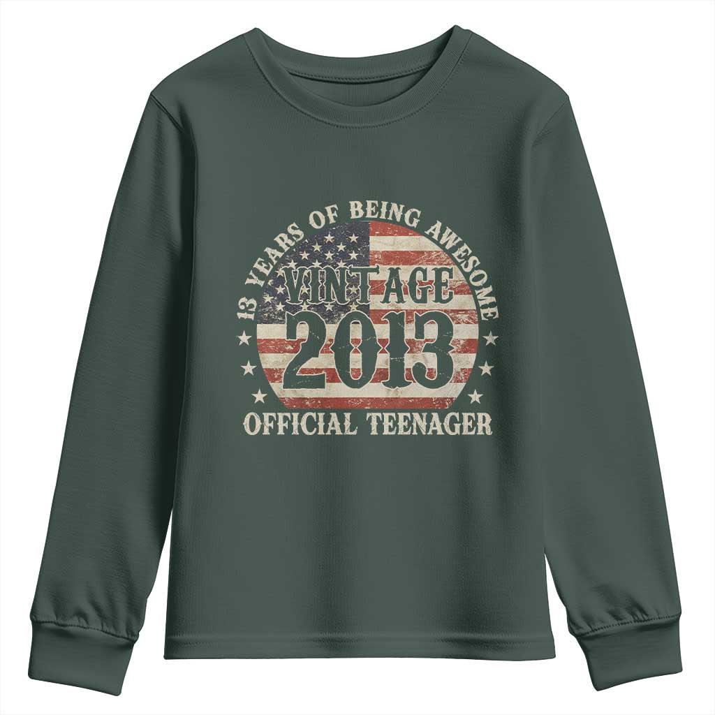 13th Birthday 2026 Youth Sweatshirt Vintage 2013 Official Teenager 13 Years Of Being Awesome TS11 Dark Forest Green Print Your Wear
